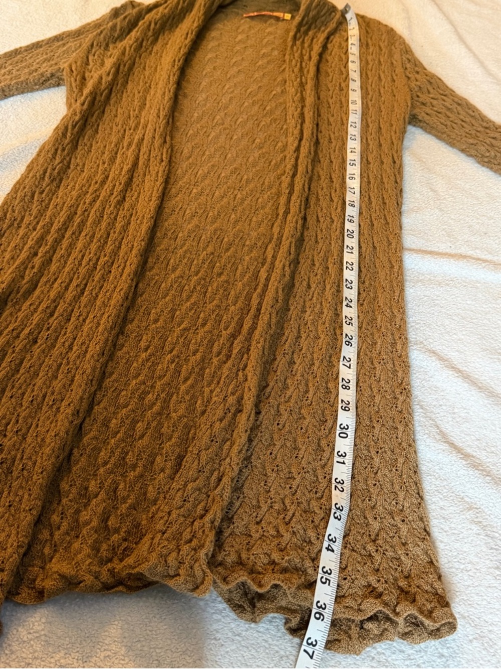 Kuna | 100% Baby Alpaca Longline Open Cardigan Tan Textured Knit | M - Picture 10 of 13